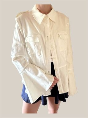 SCRIPTED White Women's Button-Front Peplum Jacket with Bell Sleeves🌸